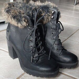 Justfab ankle heel boots faux fur lining